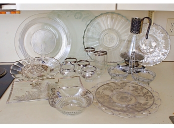 Nice Group Of Glass Serving Items - 13  Pieces