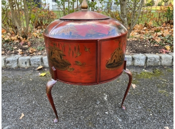 Chinoiserie Pattern Toll Storage Container On Legs