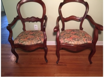 Carved Hardwood Balloon Back Accent Chairs