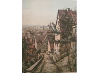 Hand Colored Etching Landscape Signed In Pencil