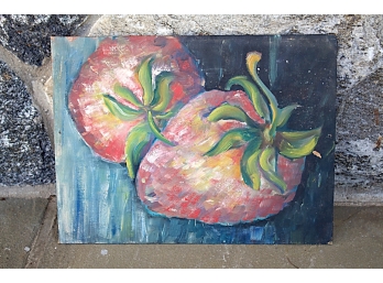 Oil On Artist Board Depicting Strawberries