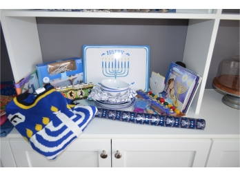 (#29) Hanukkah Plastic Plates, Menorahs, Books,