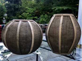 Pair Of Contemporary Rattan & Bamboo Patio Lanterns - Lovely Quality And Great Design