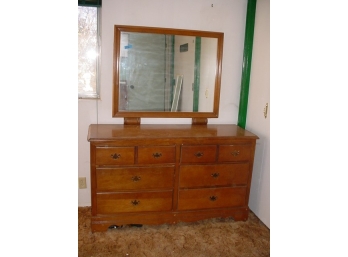 Large Maple Dresser With Mirror, 4 Over 4 Drawers   (142)