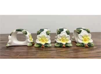 4 Floral Ceramic Napkin Ring Holders