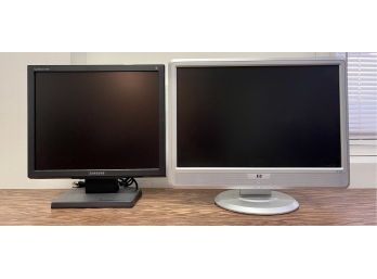 2 Monitors With Cords HP & Samsung