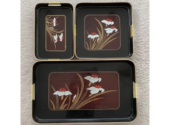 Set Of Vintage Lacquered Enamel Trays