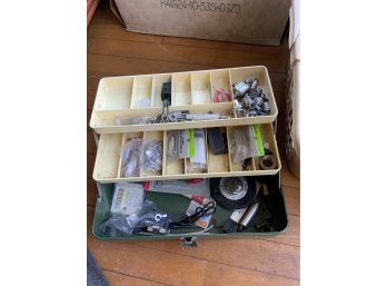 Dark Green Victor Tackle Box With Lot Of Random Items