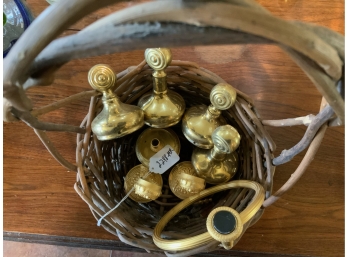 Basket Of Gold Colored Bathroom Accent Pieces
