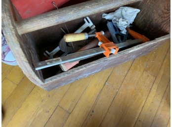 Vintage Wooden Toolbox With Random Tools