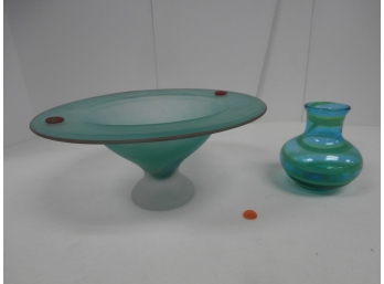 Art Glass Including A Frosted Footed Bowl And Vase