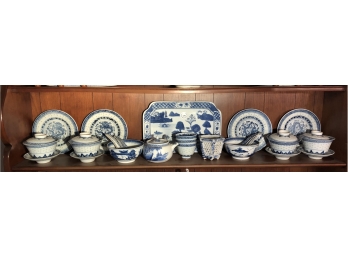OVER (15) PCS VINTAGE BLUE AND WHITE CHINA