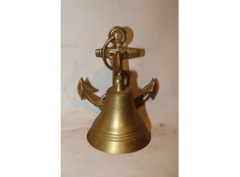 Vintage Solid Brass Ship's Bell  W/ Anchor Bracket Nautical Hanging Wall Decor
