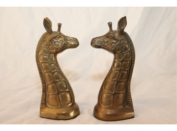 Vintage Brass Giraffes Head Book Ends