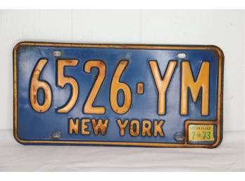 New York Blue Gold License Plate  1966-1972 Issued 1973 Registration