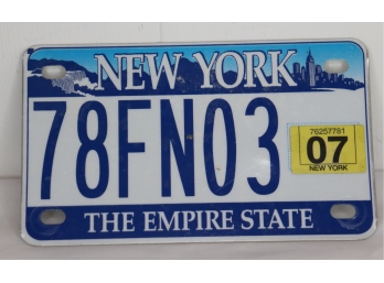 NEW YORK Motorcycle License Plate 2007 Reg.