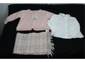 BURBERRY Baby Outfit Sweater Shirt And Scarf Size 9m