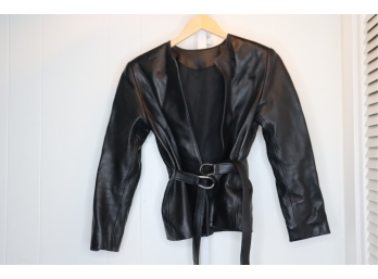Casa Lopez Buenos Aires Belted Black Leather Jacket Size S