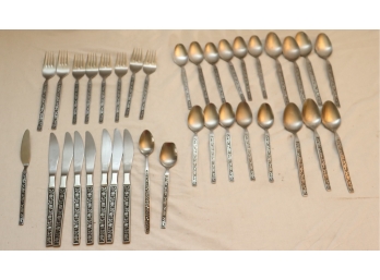 36 Pieces Vintage Interpur Stainless Steel  Flatware Mexicali Rose Japan