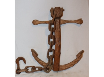 Vintage Wooden Anchor And Chain Wall Nautical Decor