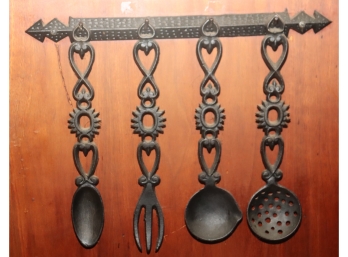 Vintage Hanging Black Metal Kitchen Utensils