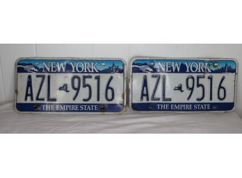 Pair Of New York License Plates  AZL 9516