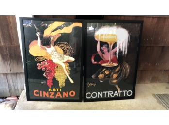 2 Framed Vintage Champagne Art Posters