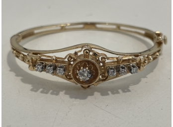 Vintage 14k Gold & Diamond Bangle Bracelete