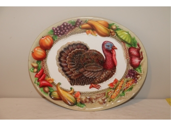 Vintage Turkey Platter Plastic 15 X 18 Inch Multi Color