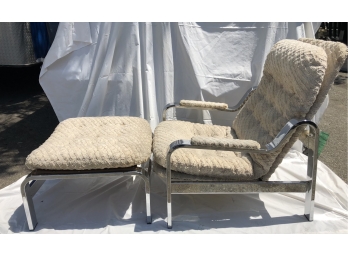 Mid Century Modern Chrome Selig Recliner Reclining Lounge Chair & Ottoman Milo Baughman