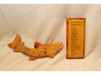 2 Vintage Wooden Fishing Signs Fishing Hole And Fishing Language