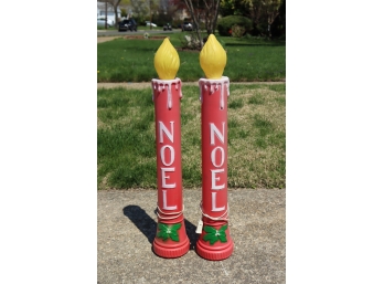 2 Vintage 37' Red NOEL Candles Plastic Blow Mold Christmas