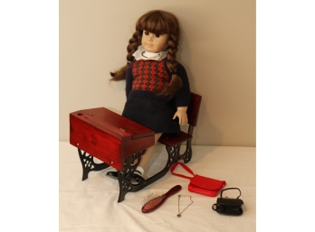Pleasant Company American Girl Doll With School Desk Glasses Brush And More!