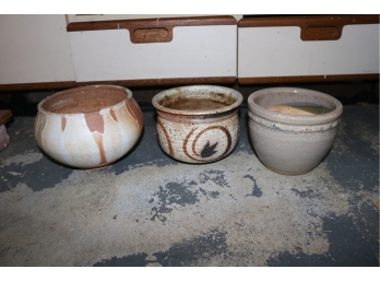 3 Stoneware Flower Pots