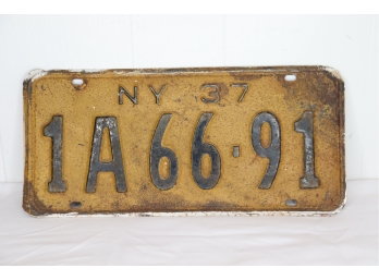 1937 New York License Plate NY 1A6691