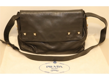 Prada Black Leather Shoulder Messenger Hand Bag
