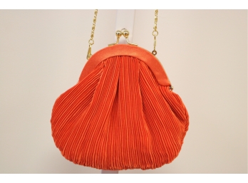 Rajola Red Pleated Evening Bag W/ Gold Chain / Trim