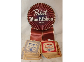 Vintage Pabst Blue Ribbon Beer Coasters And Ribbon!