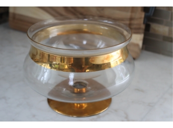 Gold Trim Glass Ice Shrimp Bowl