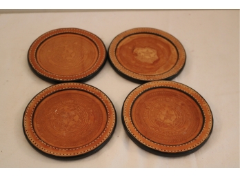 Set Of 4 Vintage State Of Texas Leather Coasters