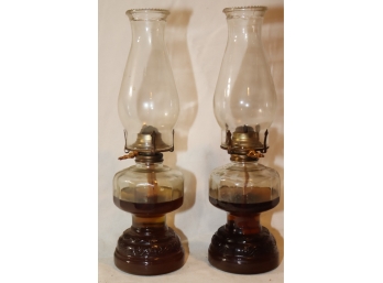 Pair Of Vintage Vintage Antique Clear Glass Oil Lamps