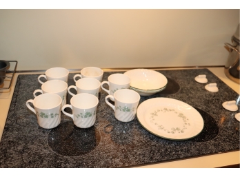 Set Of Correlle Corning Coffee Mugs Bowls Plates