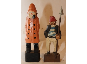 Pair Of Hand Carved Wooden Fisherman Figurine  1 Signed Tom Hannah