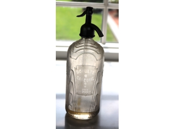 Schultz Carbonic Etched Art Deco Design Glass Water Seltzer Bottle