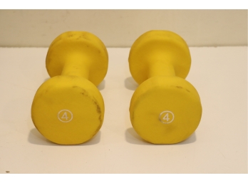 Pair Of Yellow Hand Weights Dumbbells 4 Lbs. Each