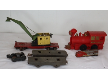 Assorted Vintage Train Cars Marxx Lionel Crane Locomotive Parts Or Restore