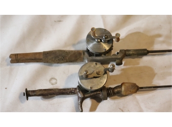 2 Vintage Metal Baitc Aster Fishing Rod & Reels Shakespeare Leader 1909 & Lashless 1700