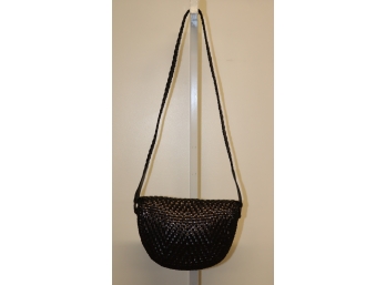 De Vecchi By Hamilton Hodge Black Woven Leather Saddle Bag Handbag Purse