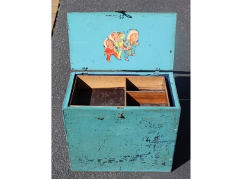 Vintage Wooden Toy Box With Shelf