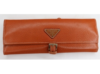 Brown Pebbled Leather Prada Jewlery Travel Case